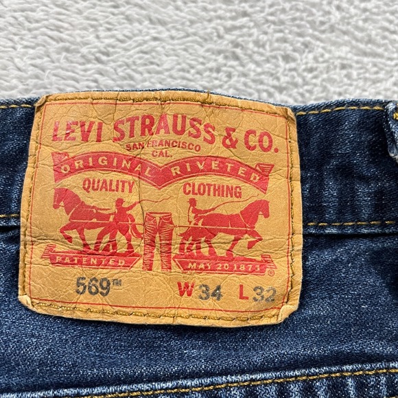 Levis 569 Loose Straight Fit Jeans Mens 34x31 Blue Denim Dark Wash Western Rodeo - Picture 3 of 10